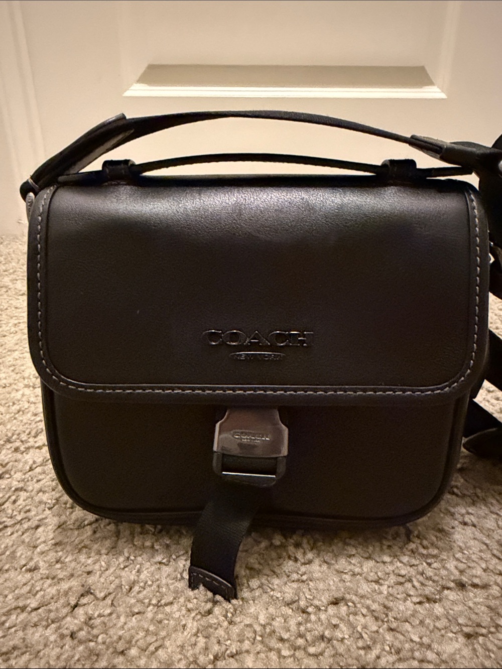 COACH Black Leather Mini Crossbody Bag with Top Handle